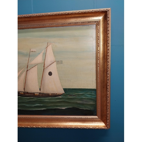 286 - Maritime oil on canvas mounted in mahogany and gilt frame signed AmBrose {69 cm H x 100 cm W}.