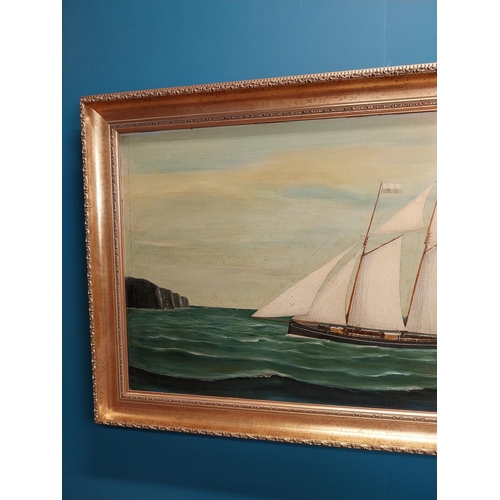 286 - Maritime oil on canvas mounted in mahogany and gilt frame signed AmBrose {69 cm H x 100 cm W}.