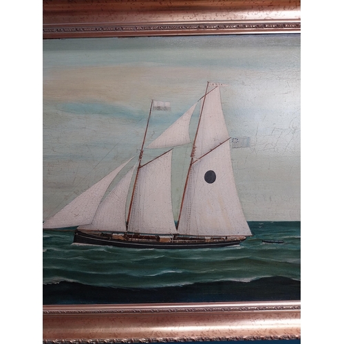 286 - Maritime oil on canvas mounted in mahogany and gilt frame signed AmBrose {69 cm H x 100 cm W}.