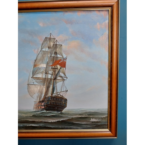 287 - Sailing Boat oil on canvas mounted in gilt frame {65 cm H x 102 cm W}.