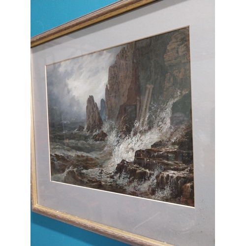 289 - Stormy Sea oil on board mounted in wooden frame. {47 cm H x 51 cm W}.