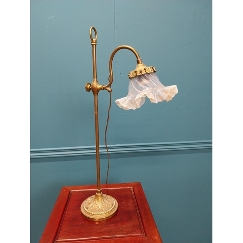 192 - 19th C. brass Student's lamp with glass fluted shade. {57 cm H x 14 cm W x 28 cm D}.