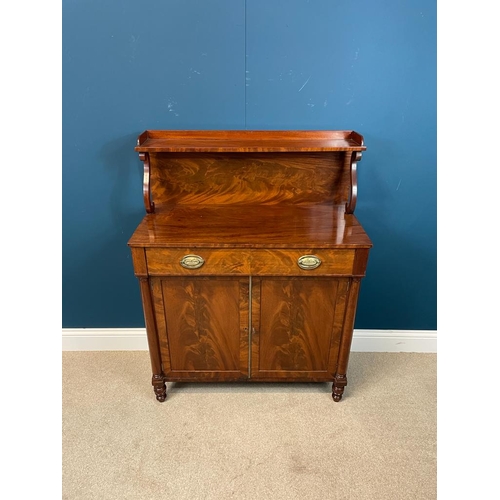 109 - 19th. C. mahogany side cabinet the gallery back supported with S - scrolls above two short drawers i... 