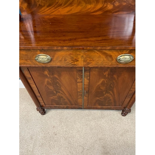 109 - 19th. C. mahogany side cabinet the gallery back supported with S - scrolls above two short drawers i... 