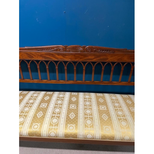 151A - 19th. C. Empire style mahogany hall bench the carved panelled back above arched open panels the upho... 