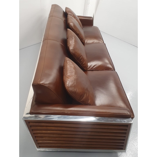 185 - Exceptional quality leather and chrome three seater sofa in the Art Deco style {67cm H x 228cm W x 8... 