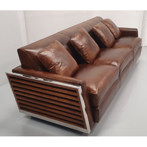 185 - Exceptional quality leather and chrome three seater sofa in the Art Deco style {67cm H x 228cm W x 8... 