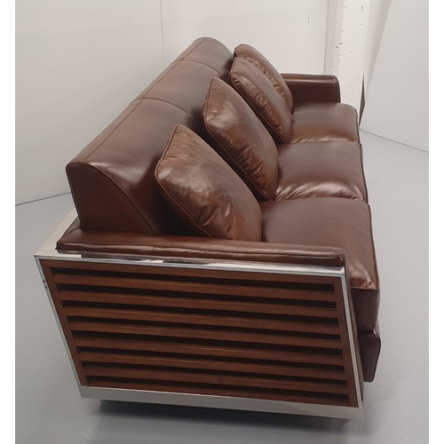 185 - Exceptional quality leather and chrome three seater sofa in the Art Deco style {67cm H x 228cm W x 8... 