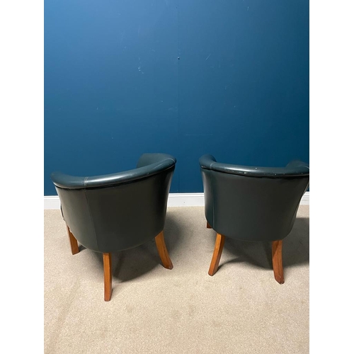 323 - Pair of leather upholstered tub chairs, raised on square legs {  80 cm H X 70 cm W  X 70 cm D }.