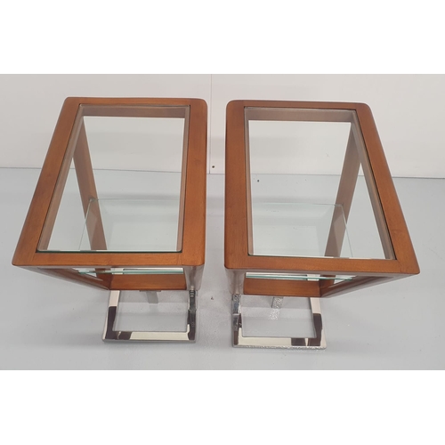 378 - Pair of exceptional quality teak and chrome side tables with glass insert, in the Art Deco style {65... 