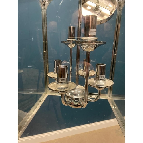 381 - Pair of large chrome and glass square hall lanterns. { 77 cm H X 36 cm W}.