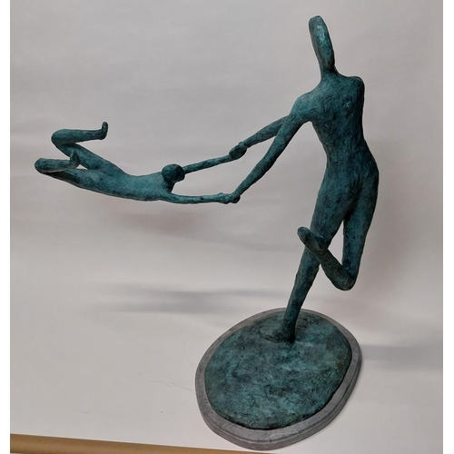 187 - Contemporary bronze sculpture of The Acrobats {105 cm H x 110 cm W x 58 cm D}.