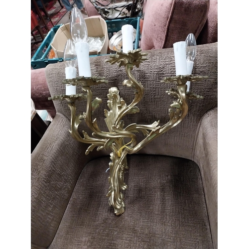40F - Exceptional quality gilded bronze five branch wall sconce in the Rocco manner {56 cm H x 39 cm W x 2... 
