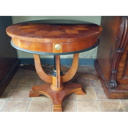 343 - Pair mahogany lamp tables with inlaid top raised on platform base in the Empire manner {66 cm H x 72... 