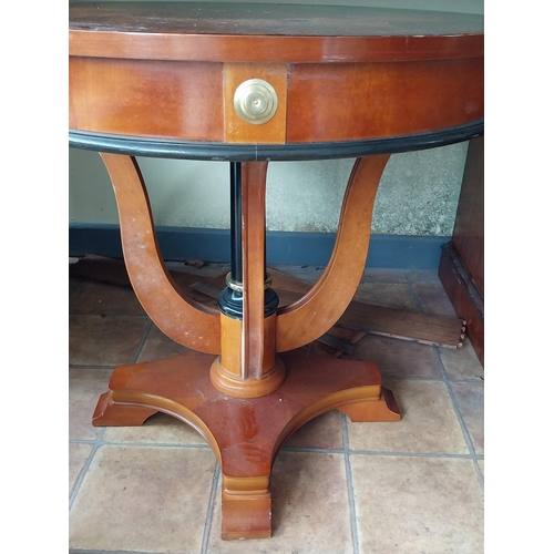 343 - Pair mahogany lamp tables with inlaid top raised on platform base in the Empire manner {66 cm H x 72... 