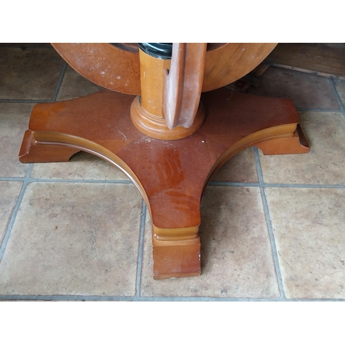 343 - Pair mahogany lamp tables with inlaid top raised on platform base in the Empire manner {66 cm H x 72... 