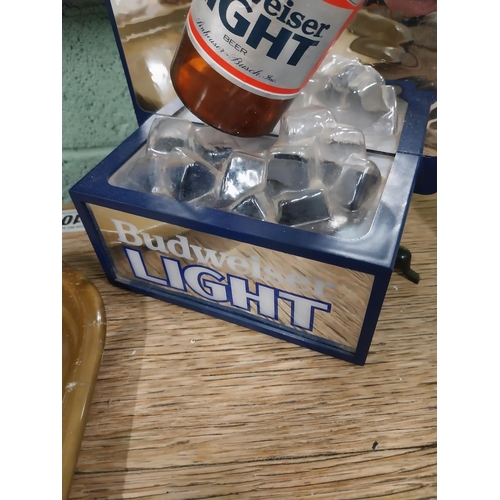 109 - Budweiser Light  up counter font. {30 cm H x 18 cm W x 5 cm D}.