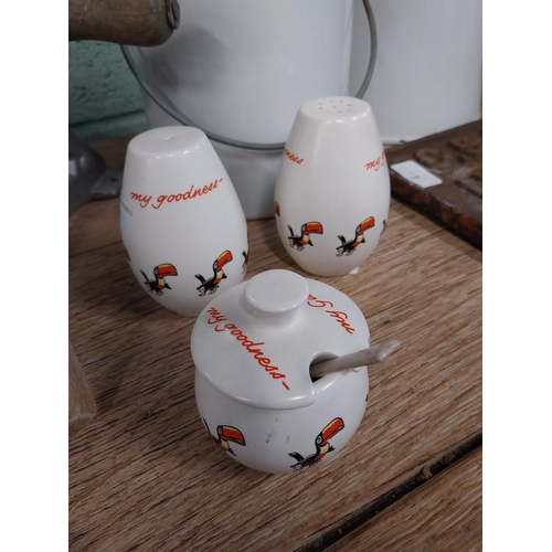 128 - Carltonware Guinness mustard pot and Guinness salt and pepper pots. {9 cm H x 7 cm W} and {7 cm H x ... 