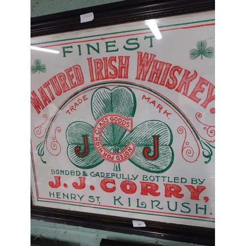 139 - Finest Matured Irish Whiskey JJ Corby Henry Street Kilrush framed advertising print. {65 cm H x 75 c... 