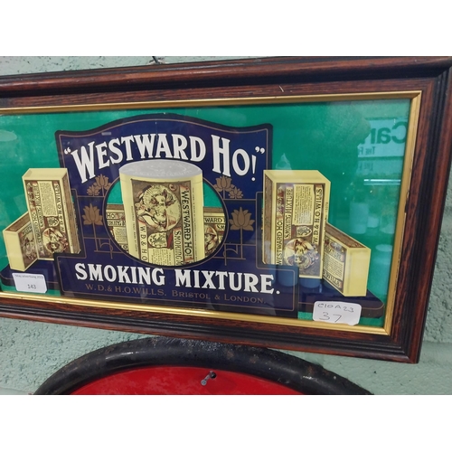 143 - Westward Ho framed showcard. {23 cm H x 14 cm W}.