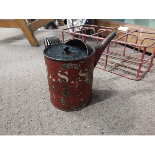 150 - CLSS metal oil can. {13 cm H  x 18 cm Diam}.
