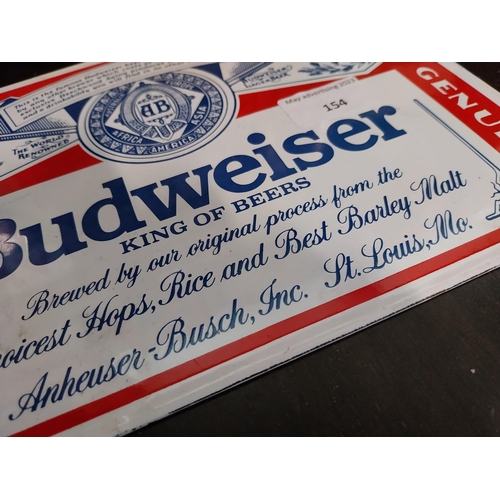 154 - Budweiser King of Beers enamel advertising sign. {29 cm H x 26 cm W}.