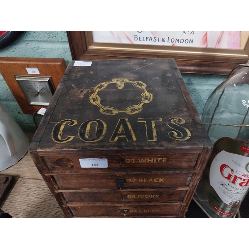 155 - Coats pine counter display cabinet with six graduated drawers. {36 cm H x 24 cm W x 27 cm D}