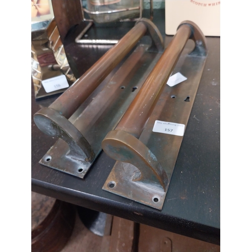 157 - Pair of 19th C. brass door handles. {36 cm H x 7 cm W}.