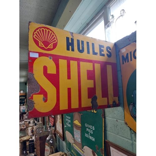 167 - Shell double sided enamel advertising sign. {45 cm H x 60 cm W}.