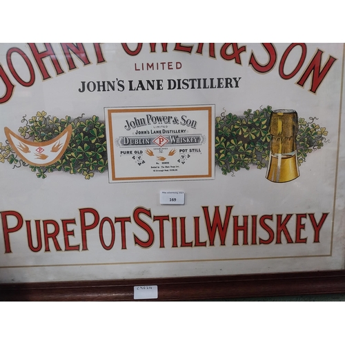169 - John Powers and Son Pure Pot Still Whiskey framed advertising print. {51 cm H x 65 cm W}.