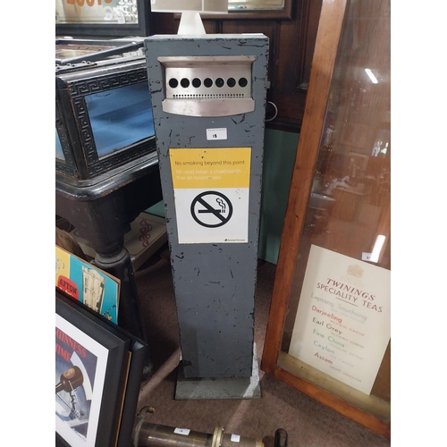 18 - Ianroid Eireann metal freestanding cigarette ashtray. {95 cm H x 23 cm W x 20 cm D}.