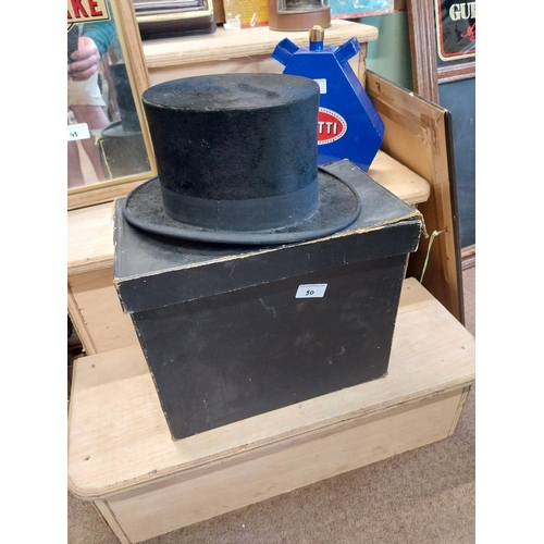 50 - Early 20th C. top hat in original cardboard box S.L'w Hat Manufactory Peek & Cloppenburg Leeuwarden ... 