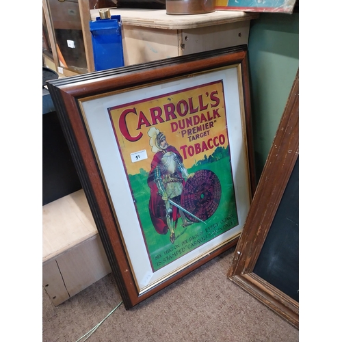 51 - Carrolls Dundalk framed advertising print. {58 cm H x 30 cm W}.