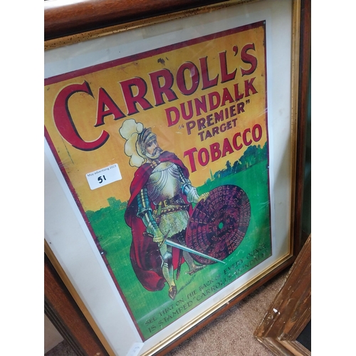 51 - Carrolls Dundalk framed advertising print. {58 cm H x 30 cm W}.