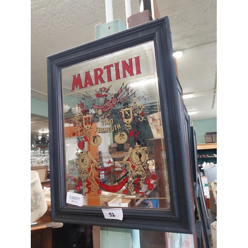 52 - Martini framed advertising mirror. {34 cm H x 27 cm W}.