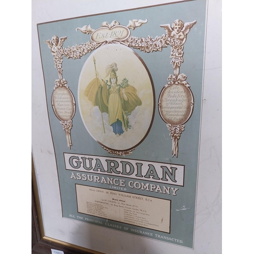 62 - Guardian Assurance Company advertisement in original stamped wooden frame. {64 cm H x 52 cm W}.