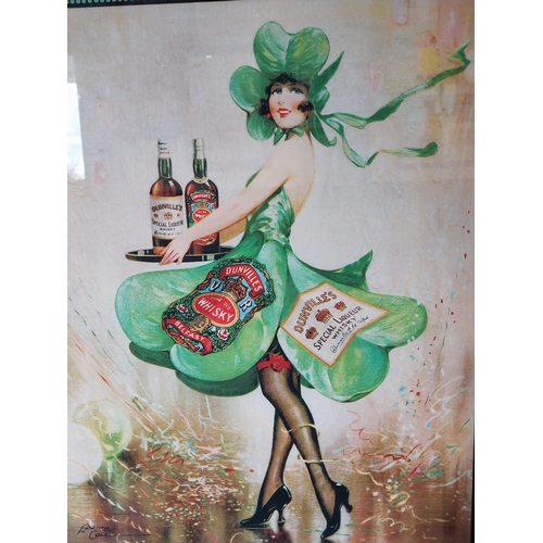 66 - Dunville's Whiskey Shamrock Lady framed advertising print. {64 cm H x 49 cm W}.