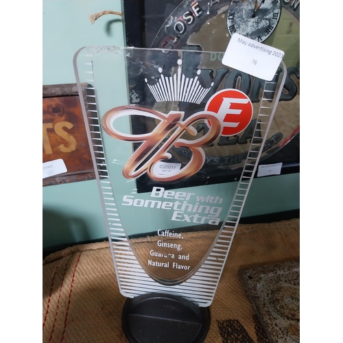 76 - Budweiser Beer Perspex counter light up sign. {31 cm H x 15 cm W}.