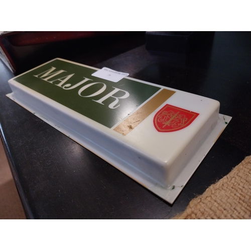 79 - Major Cigarettes Perspex advertisement. {9 cm H x 24 cm W}.