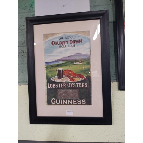 87 - Royal County Down Golf Club Lobsters and Oyster Guinness framed advertising showcard. {60 cm H x 45 ... 