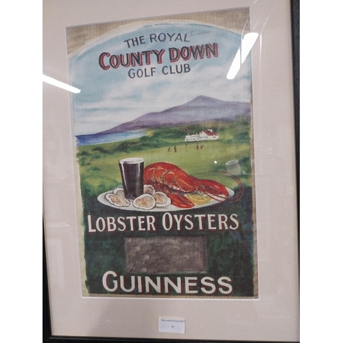 87 - Royal County Down Golf Club Lobsters and Oyster Guinness framed advertising showcard. {60 cm H x 45 ... 