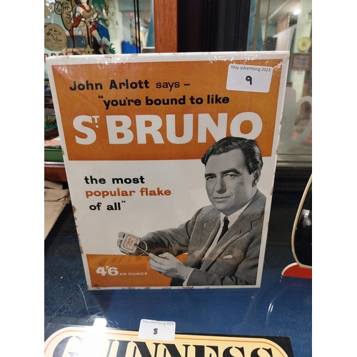 9 - 1950's St Bruno John Arlott Tobacco showcard. {26 cm H x 21 cm W}.
