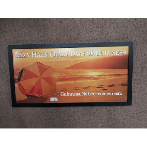 916 - Lazy Hazy Crazy Days of Guinness framed advertising Print. {34 cm H x 55 cm W}.