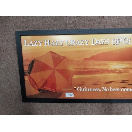 916 - Lazy Hazy Crazy Days of Guinness framed advertising Print. {34 cm H x 55 cm W}.