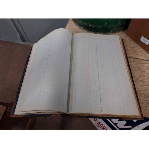 92 - P McVey and Sons Coagh Co Tyrone leather bound shop ledger. {34 cm H x 22 cm W}.