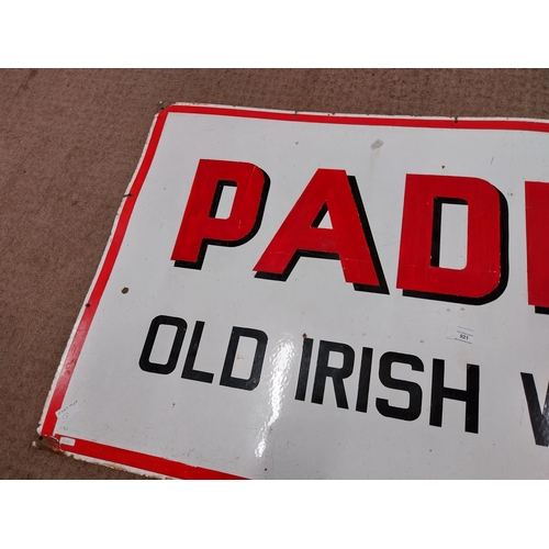 921 - Paddy Old Irish Whiskey enamel advertising sign. {73 cm H x 122 cm W}.