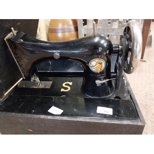 922 - Early 20th C. Tailor Bird Sewing Machine in original case. {36 cm H x 41 cm W x 28 cm D}