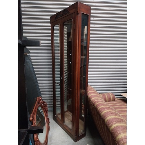 906 - Early 20th C. mahogany chemist shop display cabinet with mirrored back. {220 cm H x 84 cm W x 30 cm ... 