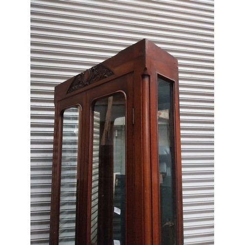 906 - Early 20th C. mahogany chemist shop display cabinet with mirrored back. {220 cm H x 84 cm W x 30 cm ... 