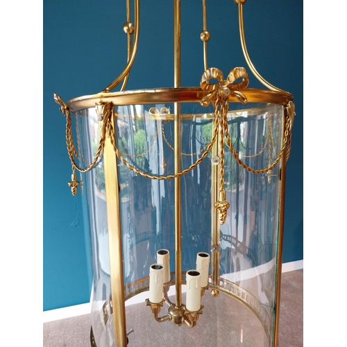 14 - Good quality French gilded brass circular hall lantern decorated with swags and with glass panels {8... 
